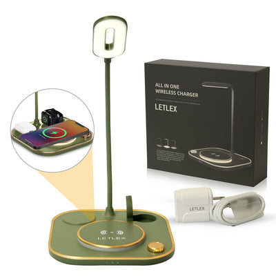 LetLex Led Desk Lamp Qi Wireless Charger – 3 in 1 Wireless Charger for Smartphone Smartwatch & Earphones – 15w Qi Wireless Fast Charger – Unique 360⁰ Universal Adjustable Lamp Hose