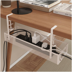Under Desk Cable Management Tray - Cable Management Organizers Holder Cable Management Under Desk No Drill to Desk Cable Raceway Under Desk Storage for Office Kitchens Home (White)