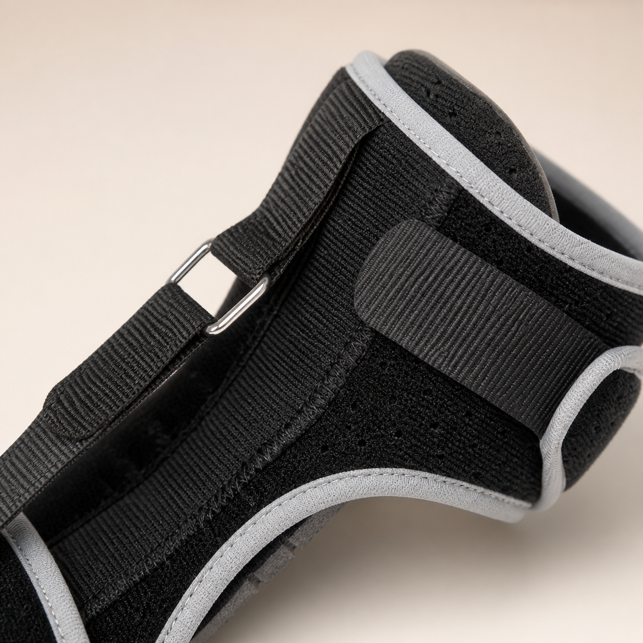Close-up of the First Step Soft Night Splint fabric, trim, and adjustable strap