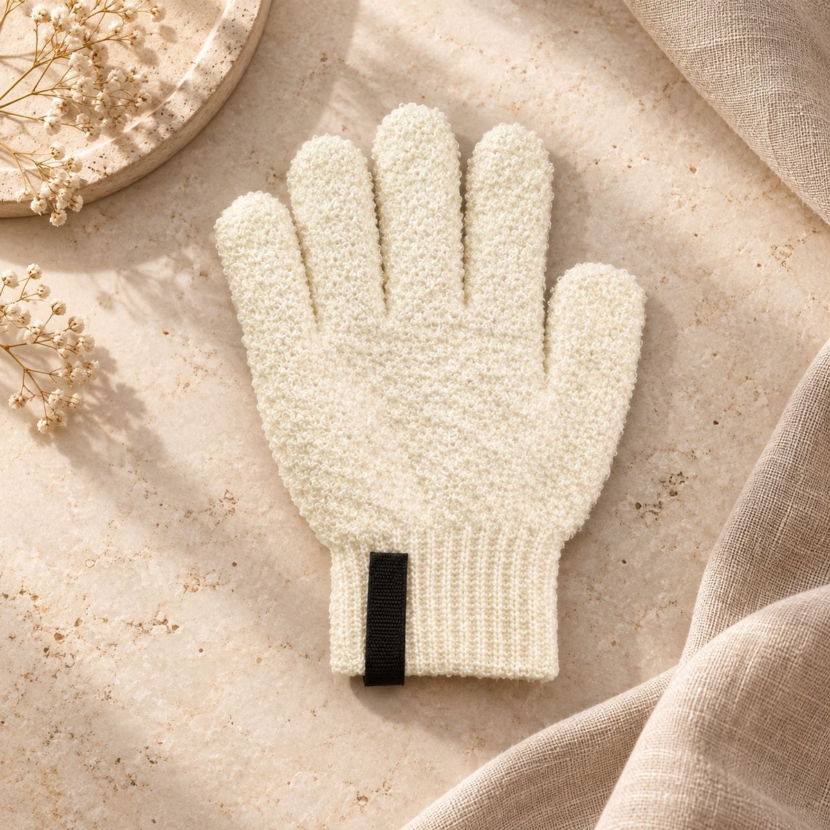 Textured Exfoliating Bath Glove, Beige