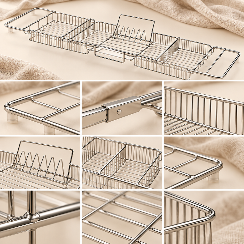 Close-up details of Retractable Bath Tray