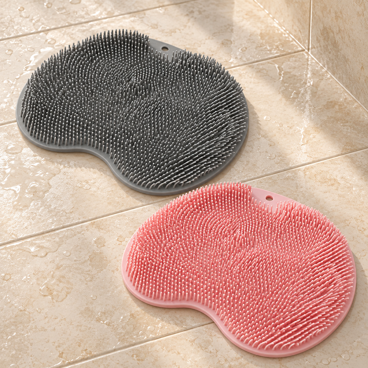 Hands-Free Foot Scrub Mat hero mockup in a warm neutral setting