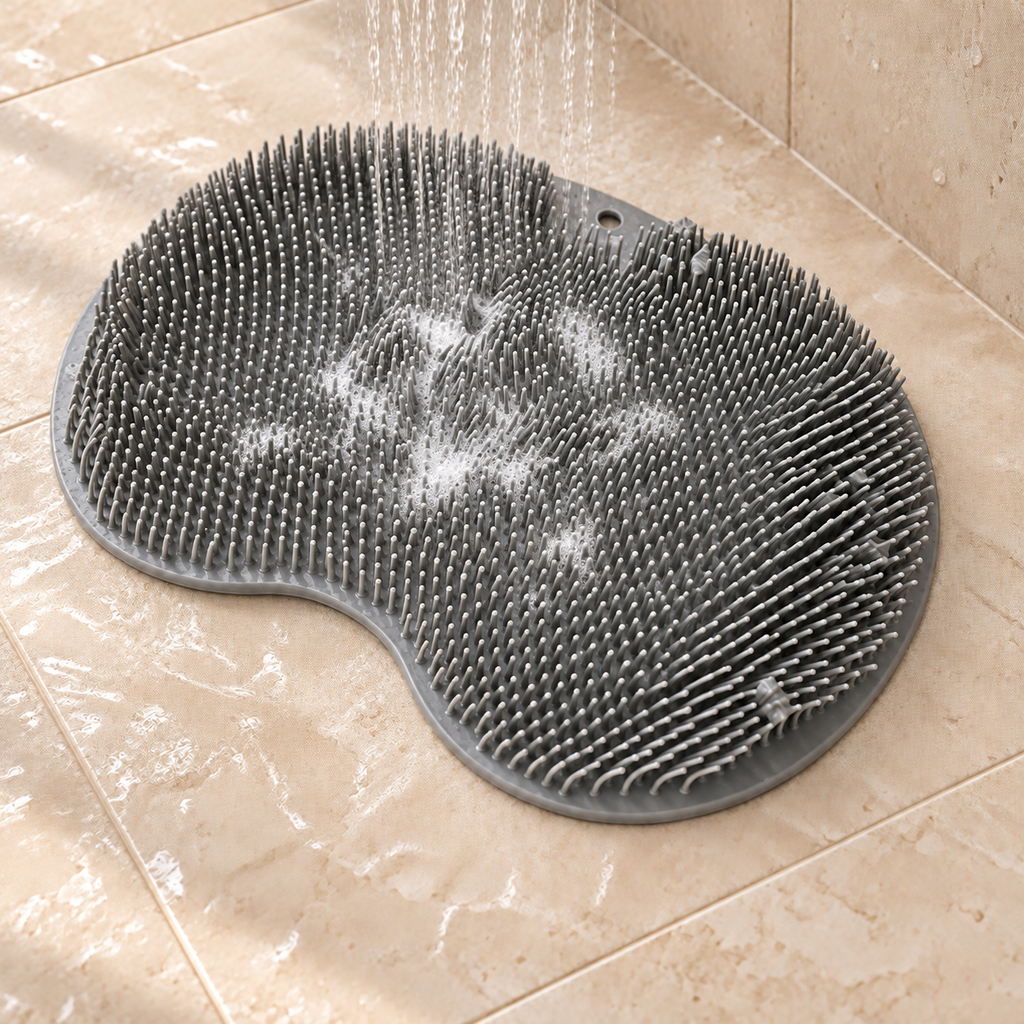 Hands-Free Foot Scrub Mat shown in use