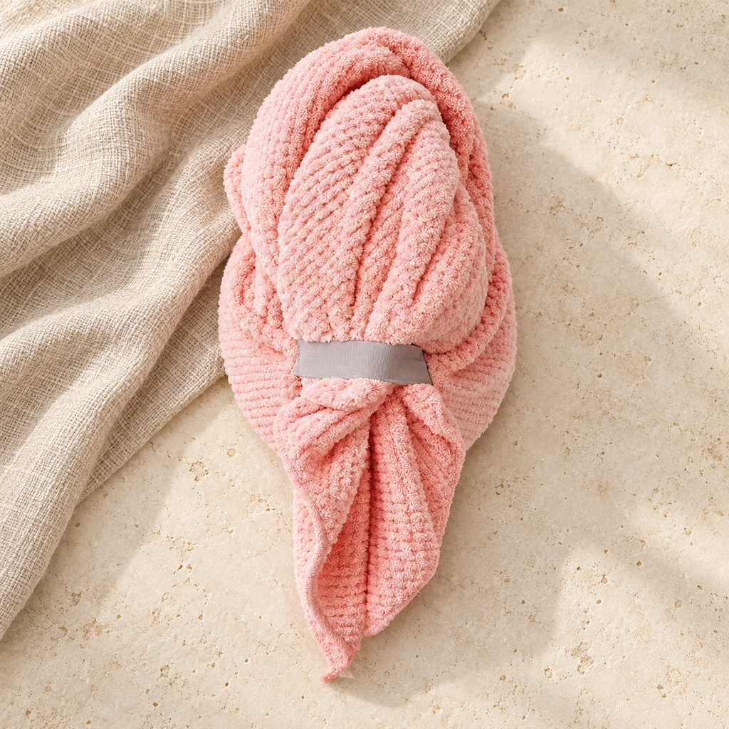 Microfiber Hair Drying Turban, Light Pink