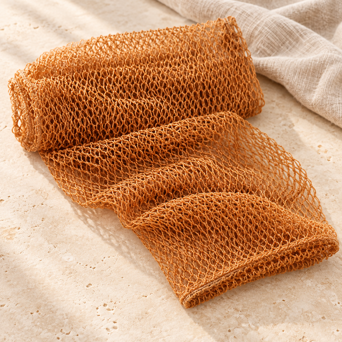 Stretch Exfoliating Shower Net, Bronze