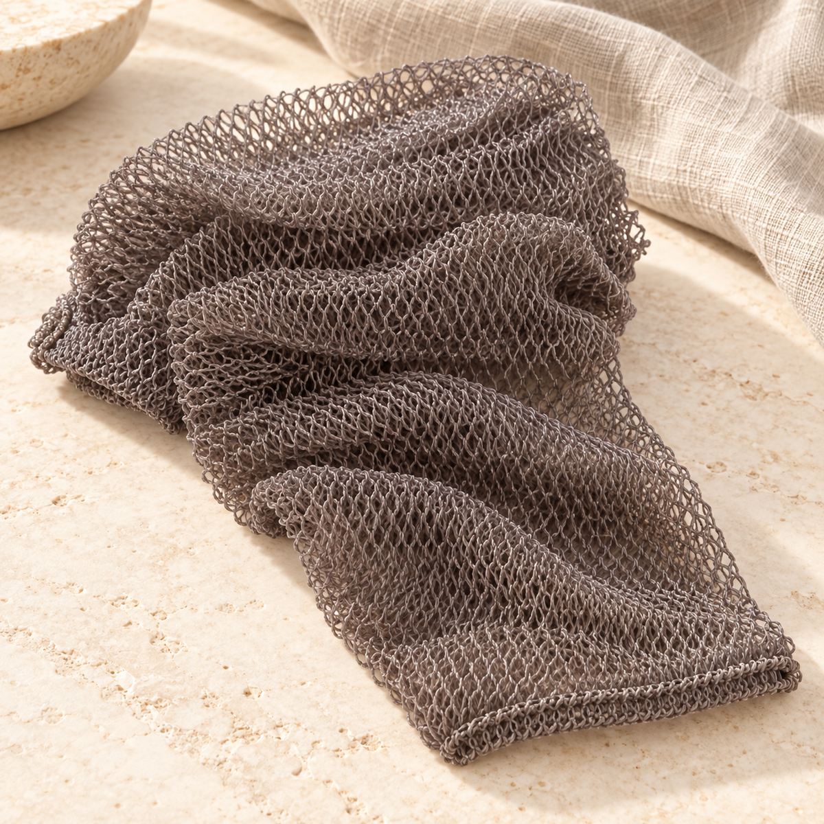 Stretch Exfoliating Shower Net, Coffee