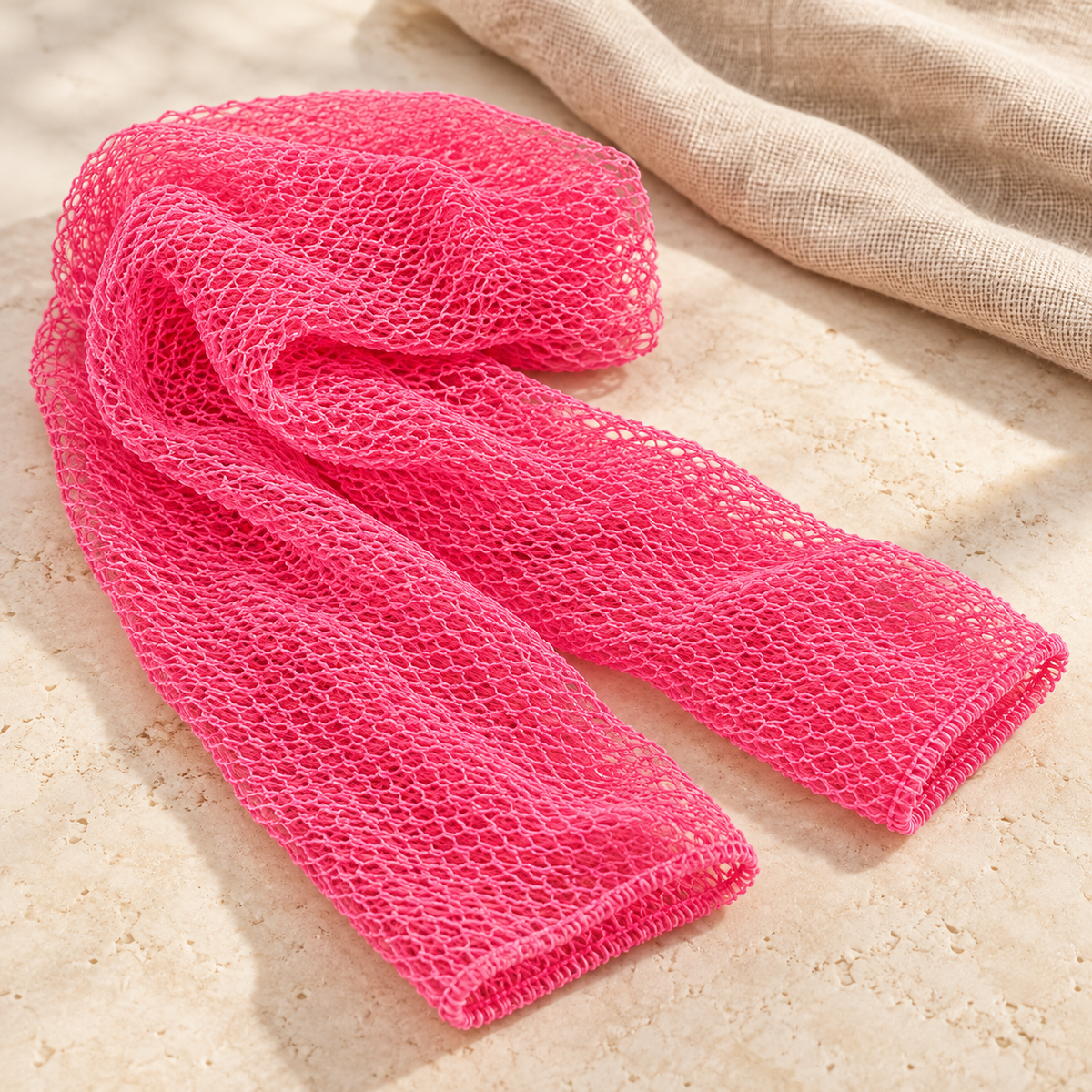 Stretch Exfoliating Shower Net, Pink