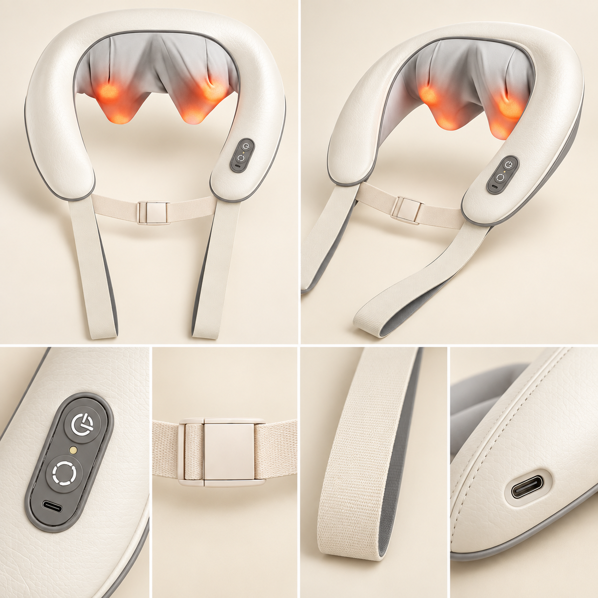 Close-up details of the cordless Shiatsu neck and back massager