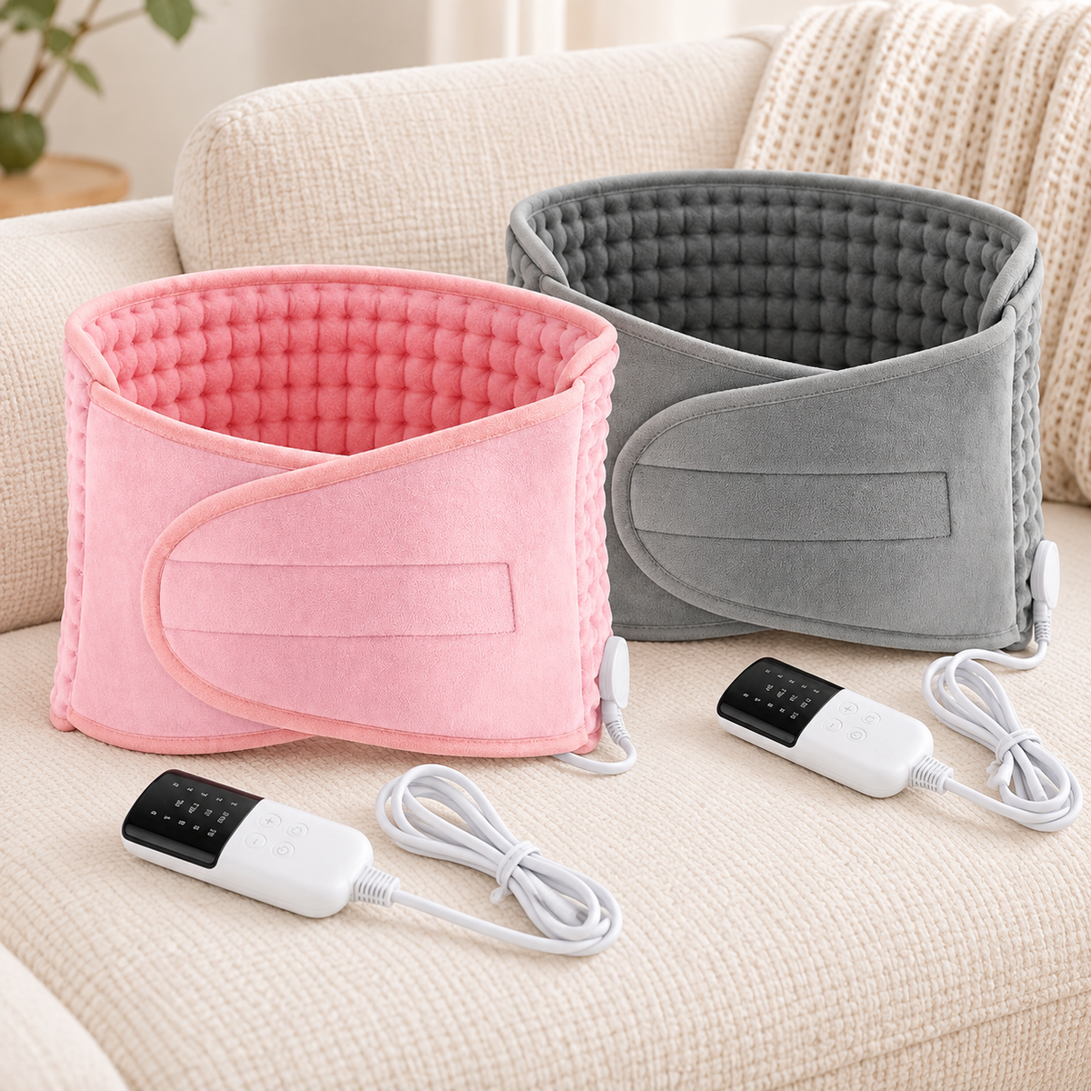 Cozy Wrap Heating Pad with Hand Pocket hero mockup in a warm neutral setting