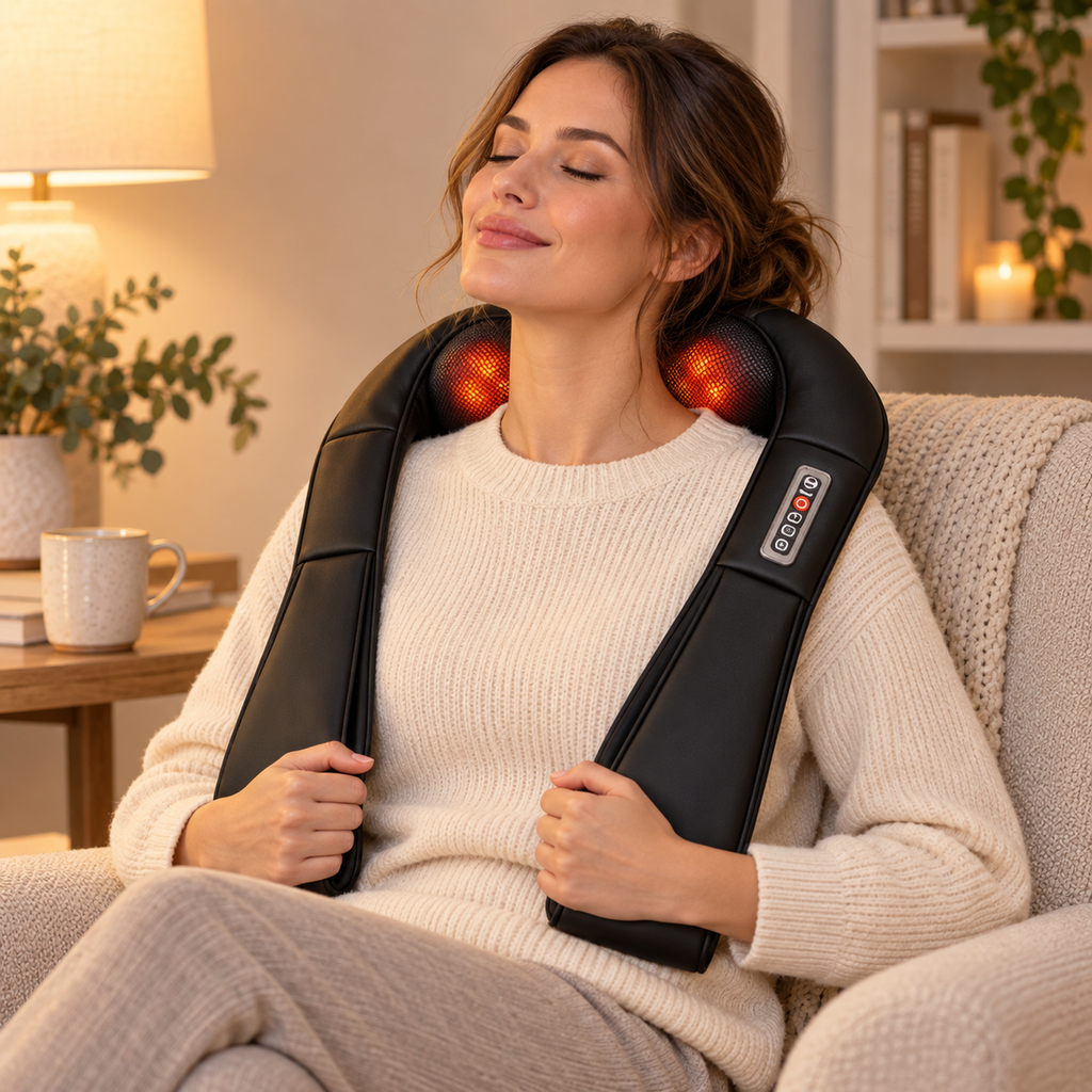 Heated Shiatsu Massage Pillow shown in use