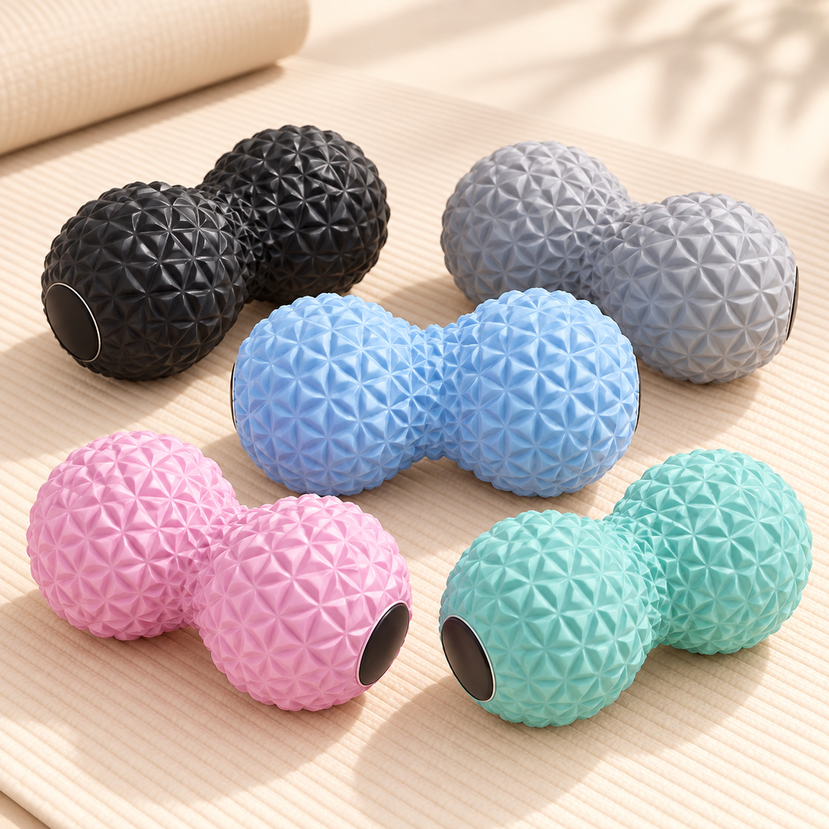 Peanut-Shaped Massage Ball hero mockup in a warm neutral setting