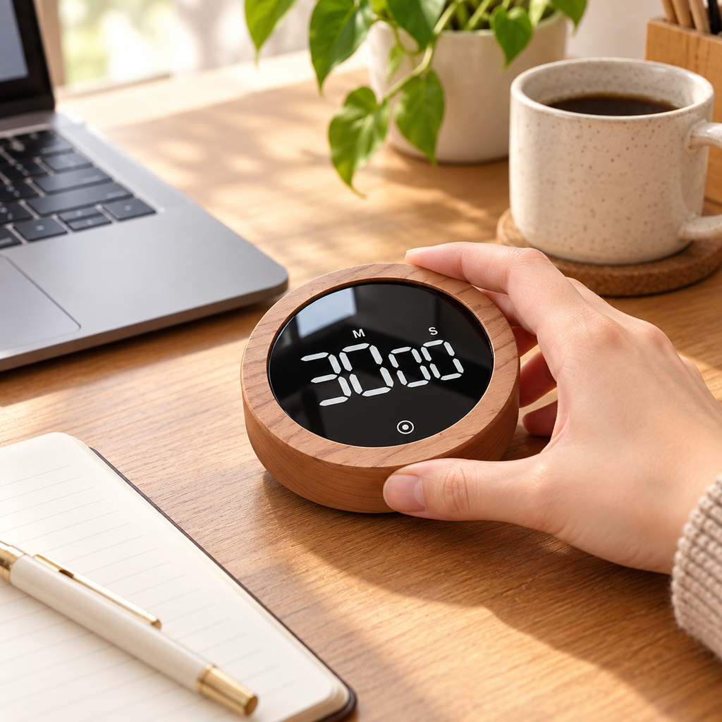 Wood-Look Focus Timer shown in use