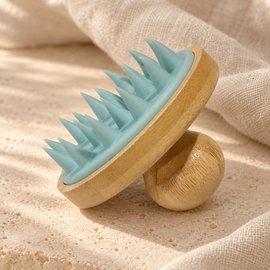 Bamboo Scalp Massage Brush in Blue