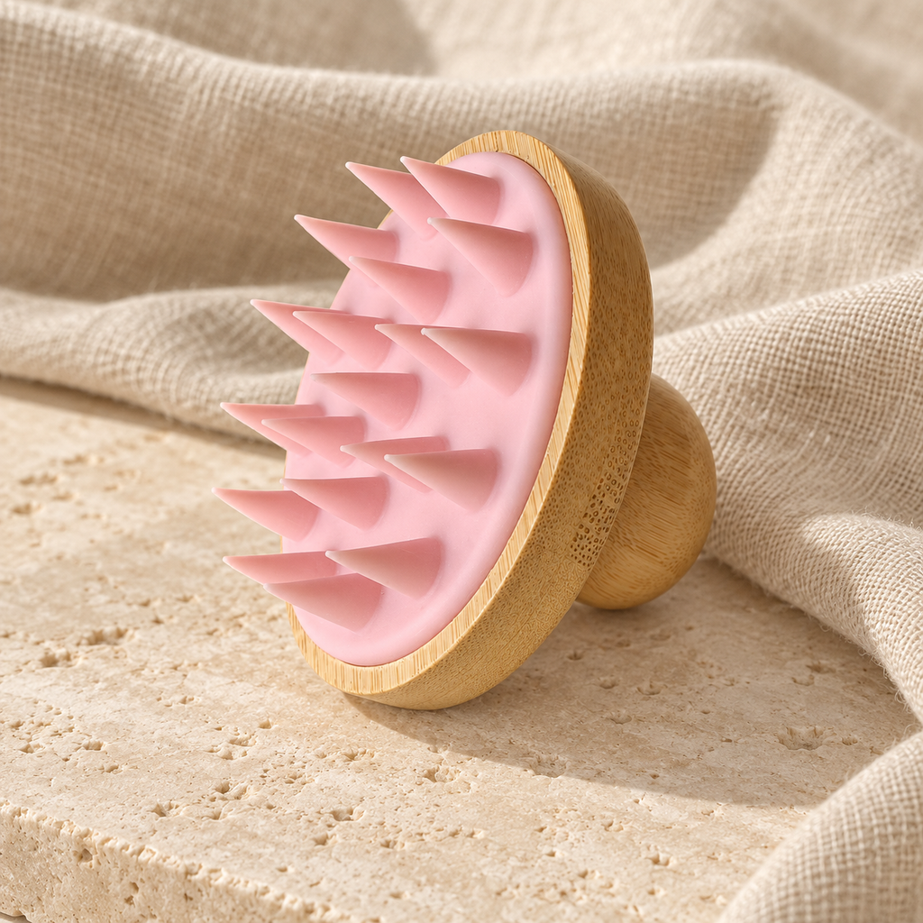Bamboo Scalp Massage Brush in Pink