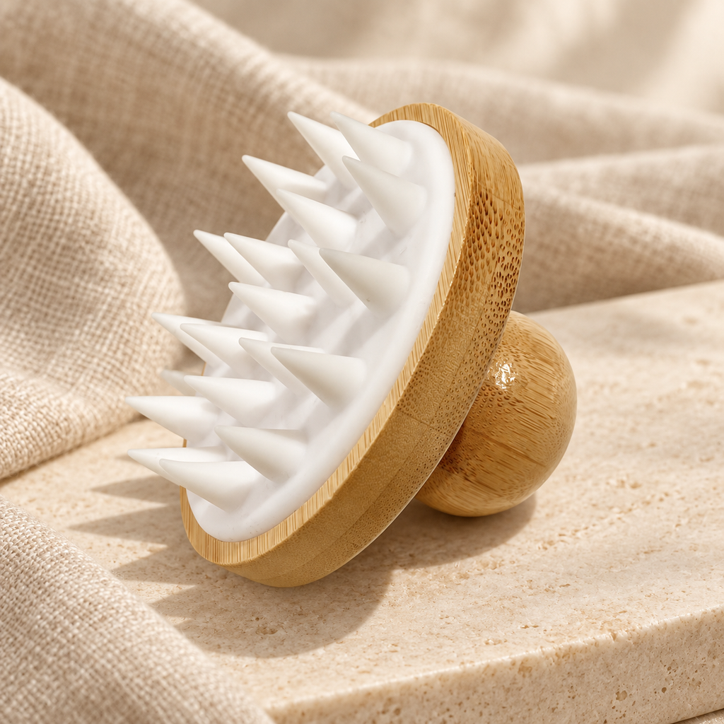 Bamboo Scalp Massage Brush in White