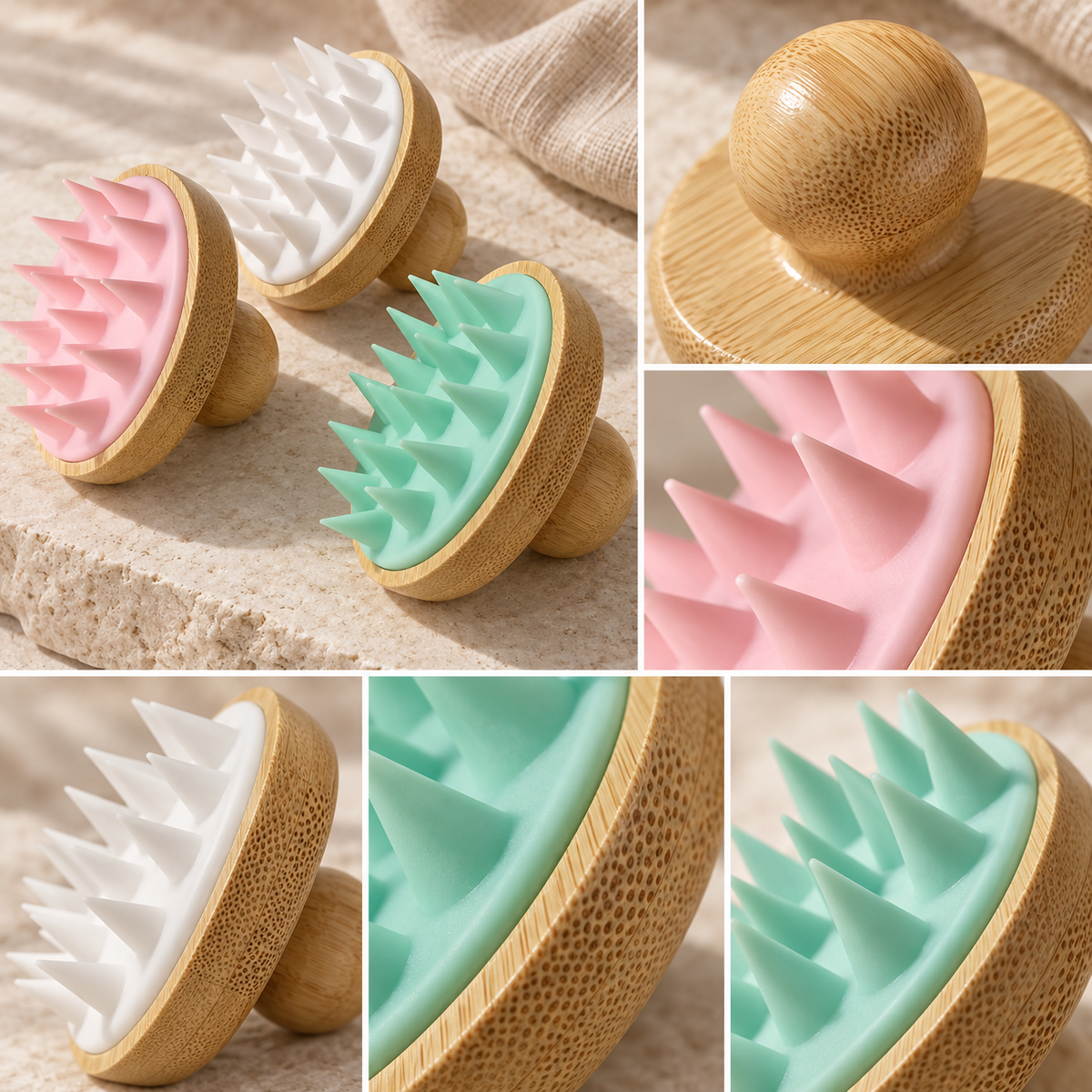 Close-up details of the Bamboo Scalp Massage Brush