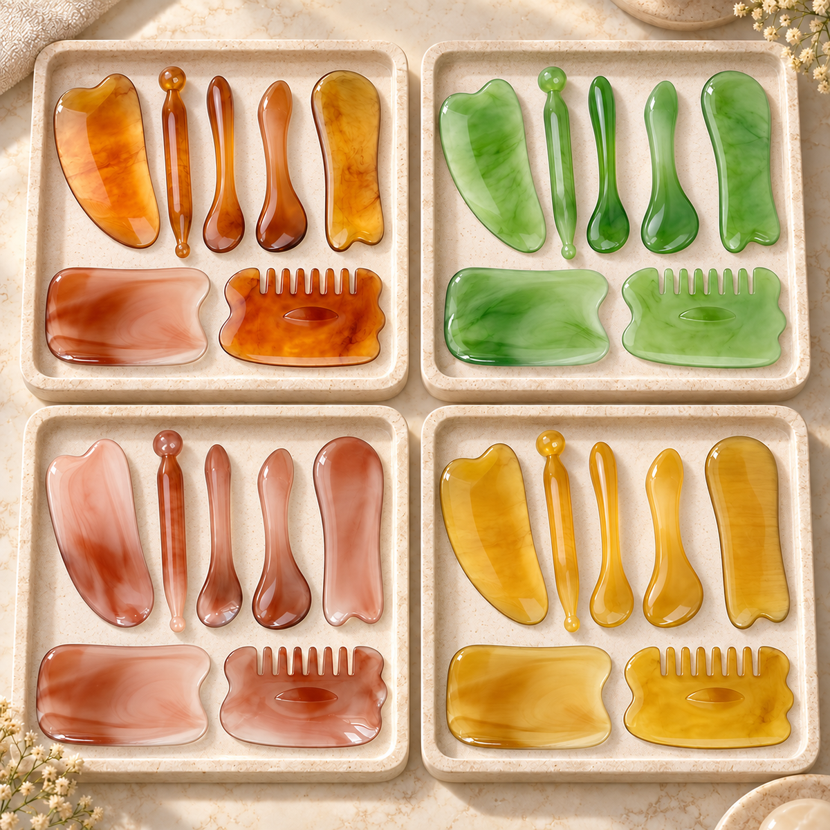 Face and Body Gua Sha Massage Set color variations
