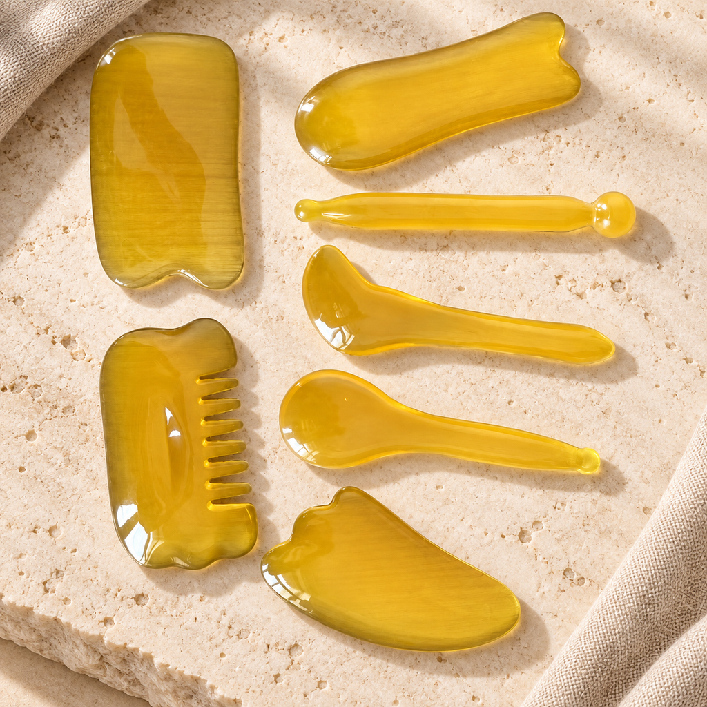 Face and Body Gua Sha Massage Set, Yellow 7-piece set