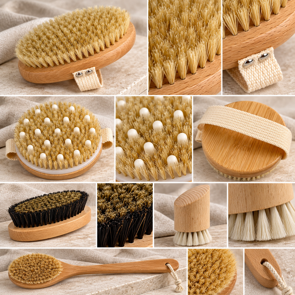 Close-up details of Natural Wood Body Brush materials