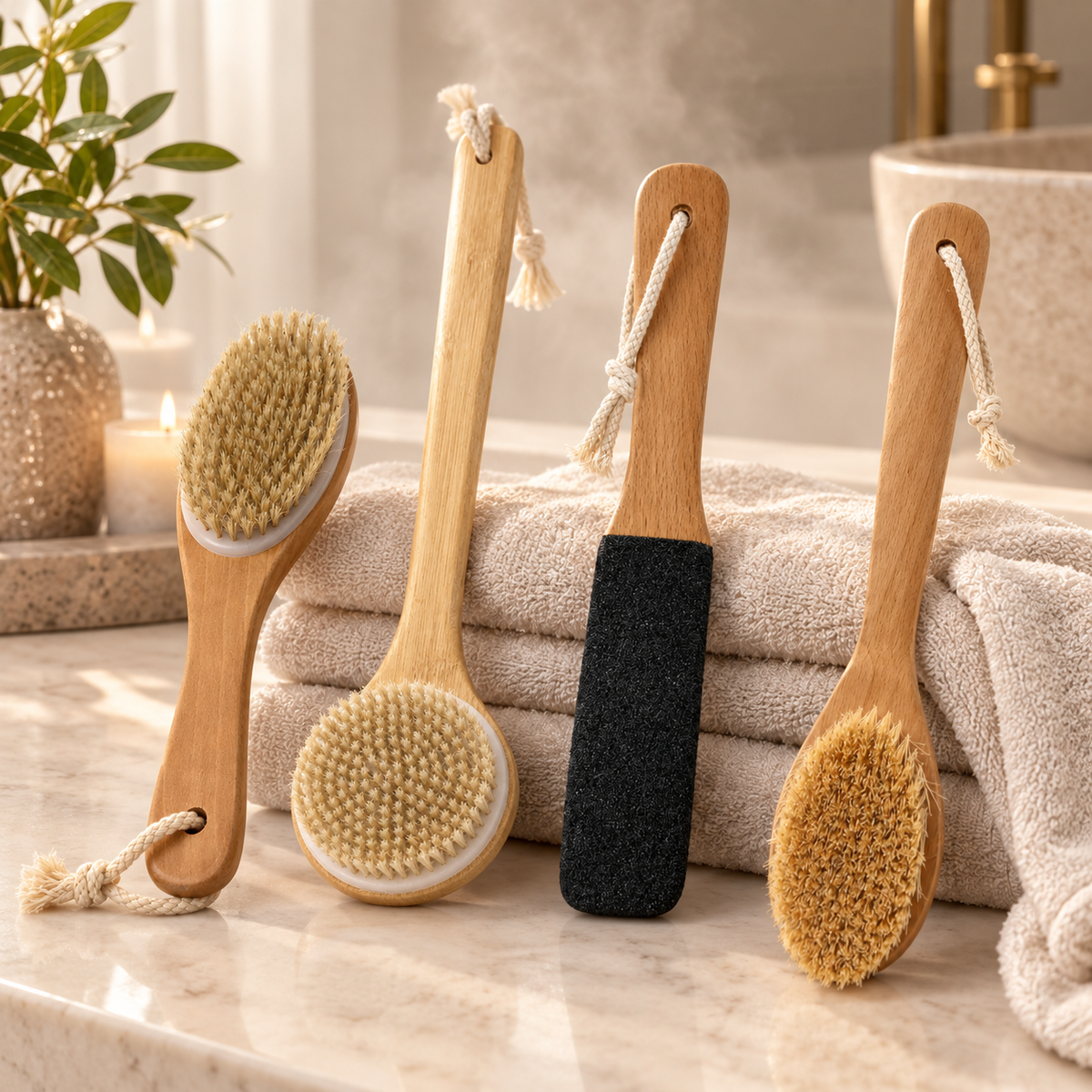 Natural Wood Body Brush styles in a warm neutral setting