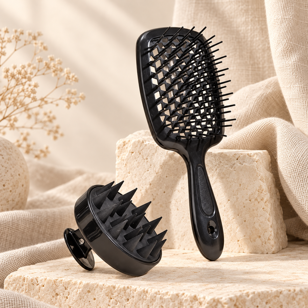 Scalp Mist & Massage Brush Set, Black 2-piece variation