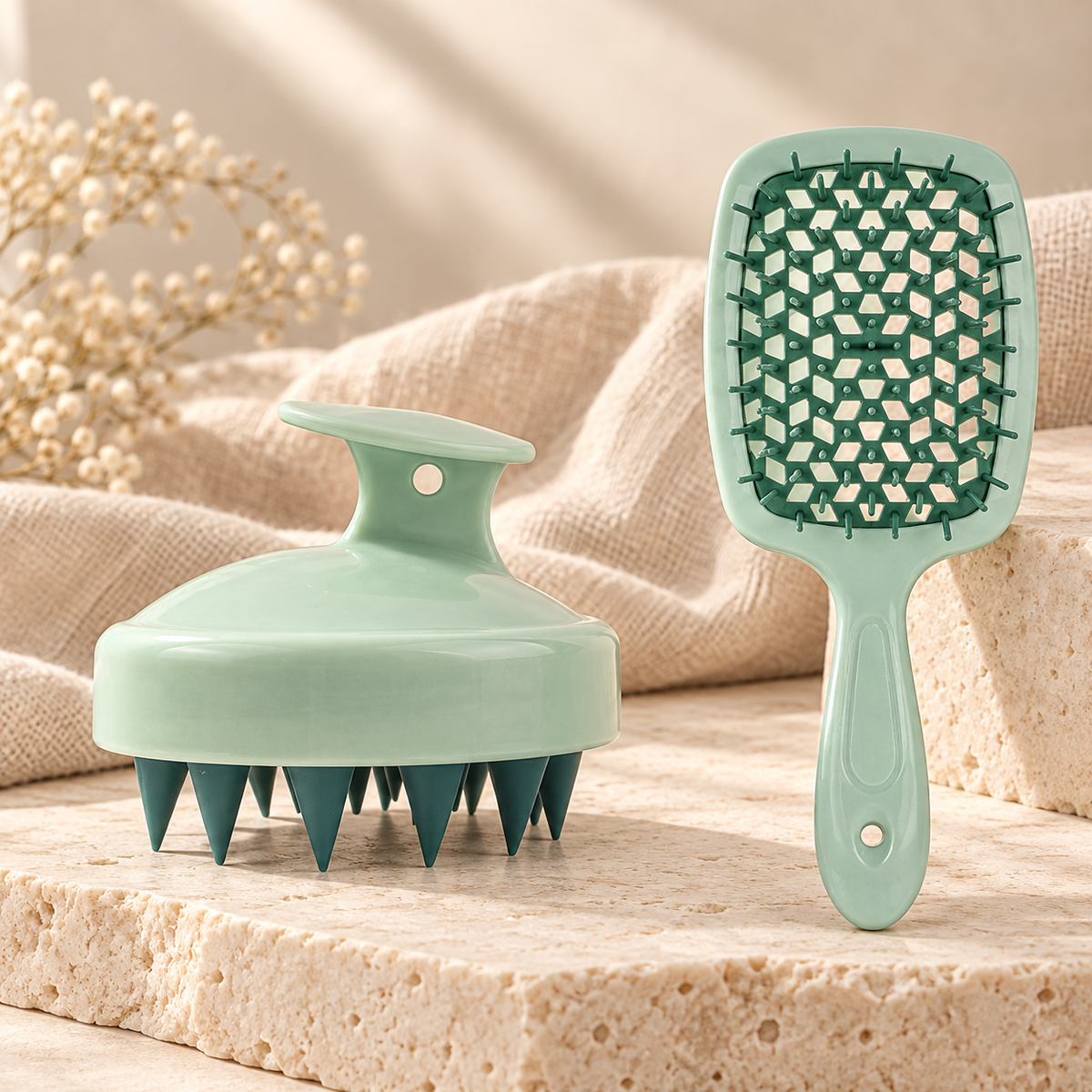 Scalp Mist & Massage Brush Set, Dual Green 2-piece variation