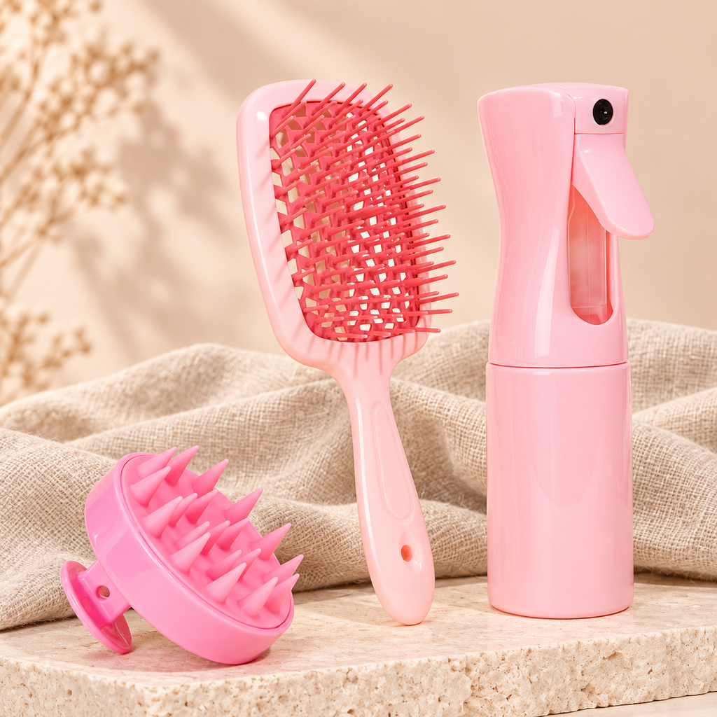 Scalp Mist & Massage Brush Set, Pink 3-piece variation