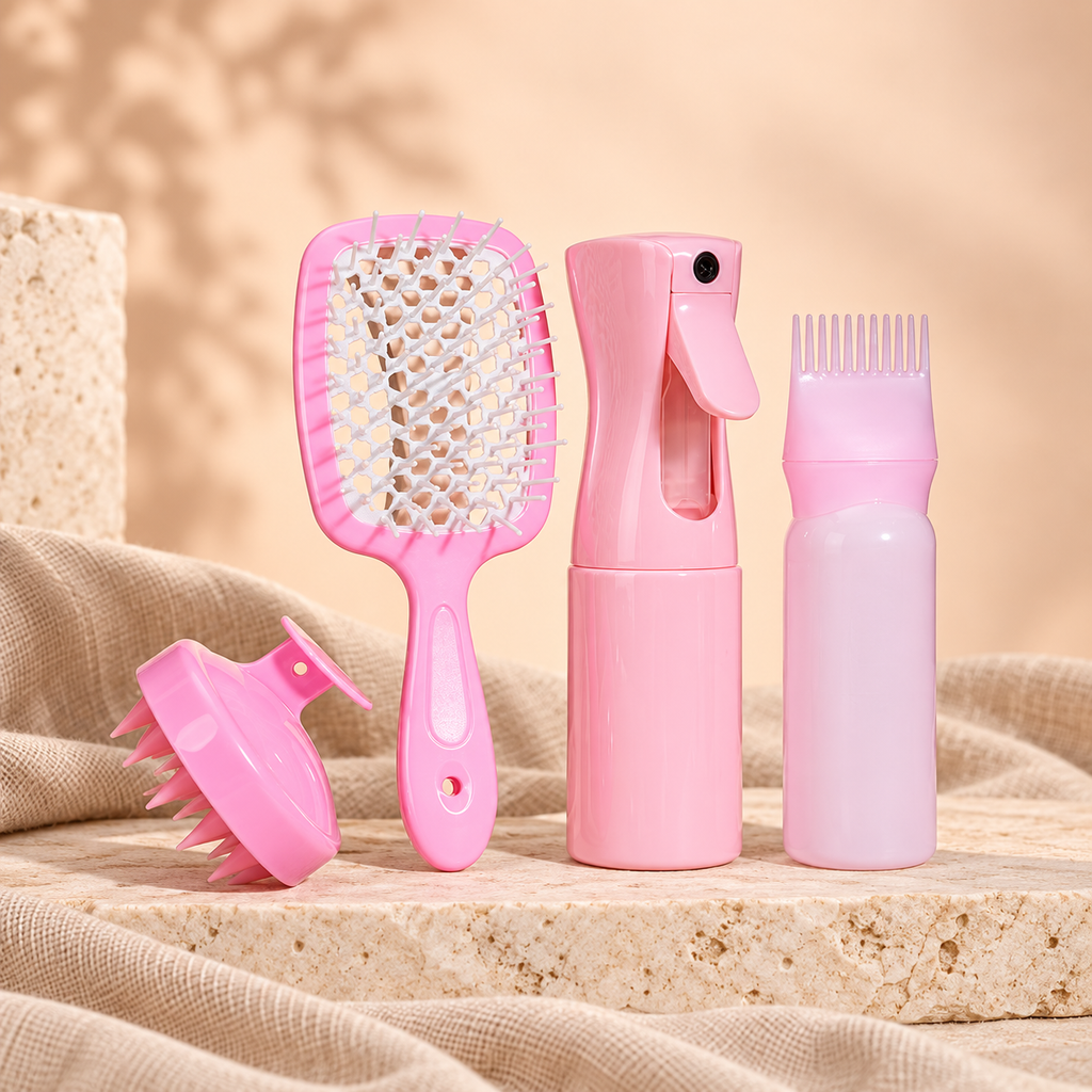 Scalp Mist & Massage Brush Set, Pink 4-piece variation