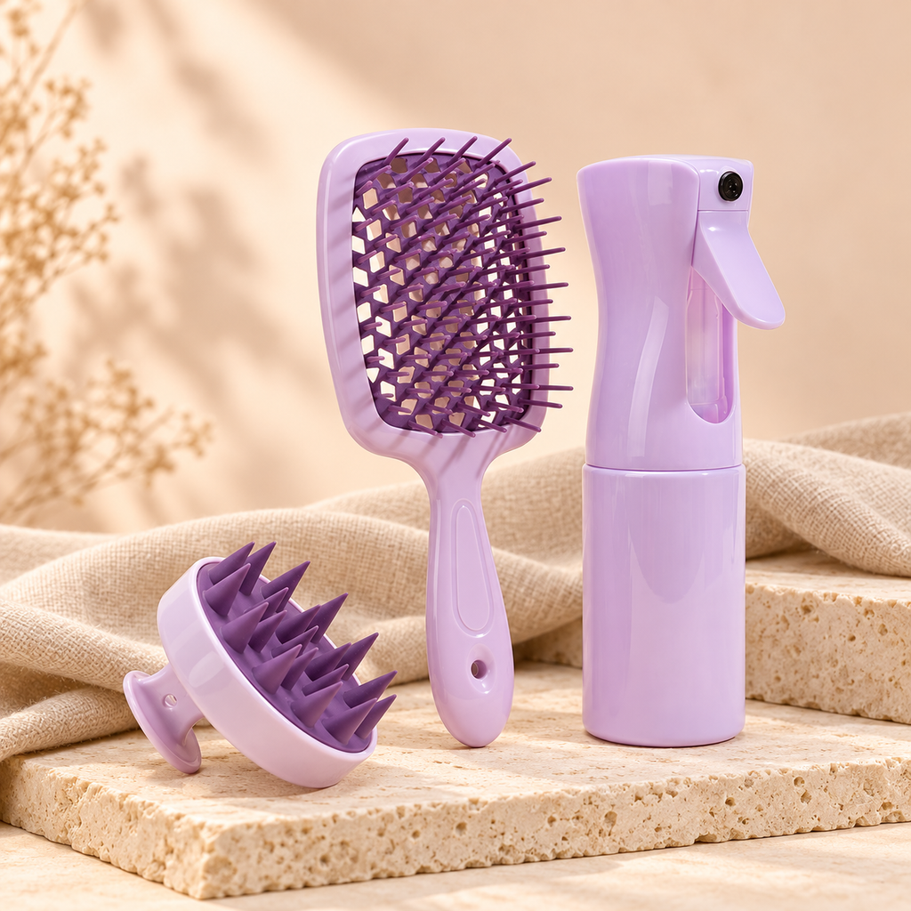 Scalp Mist & Massage Brush Set, Purple 3-piece variation