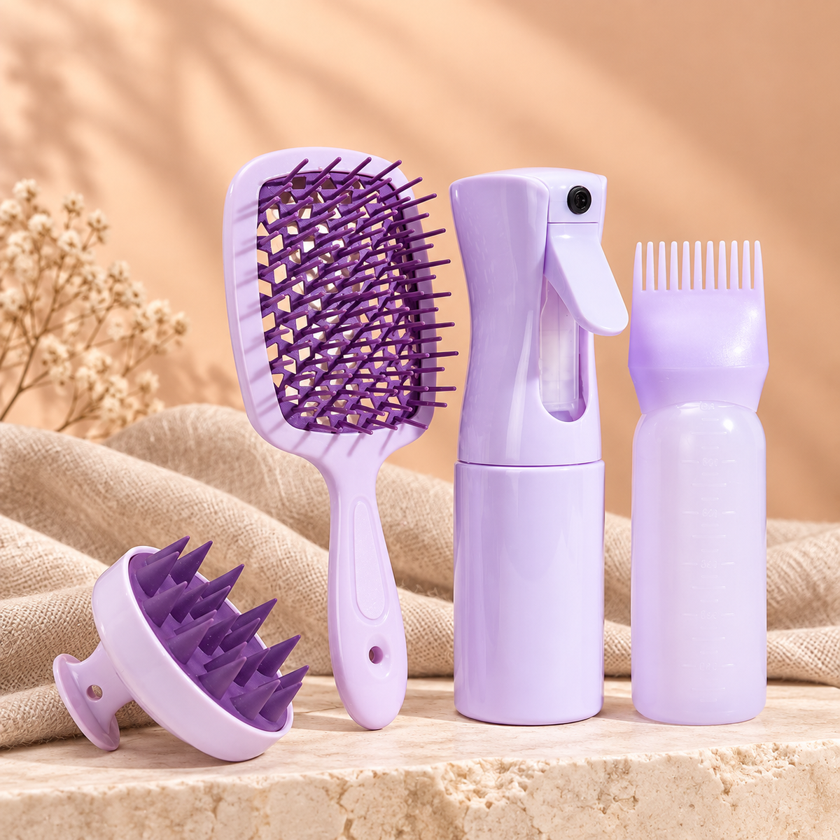 Scalp Mist & Massage Brush Set, Purple 4-piece variation