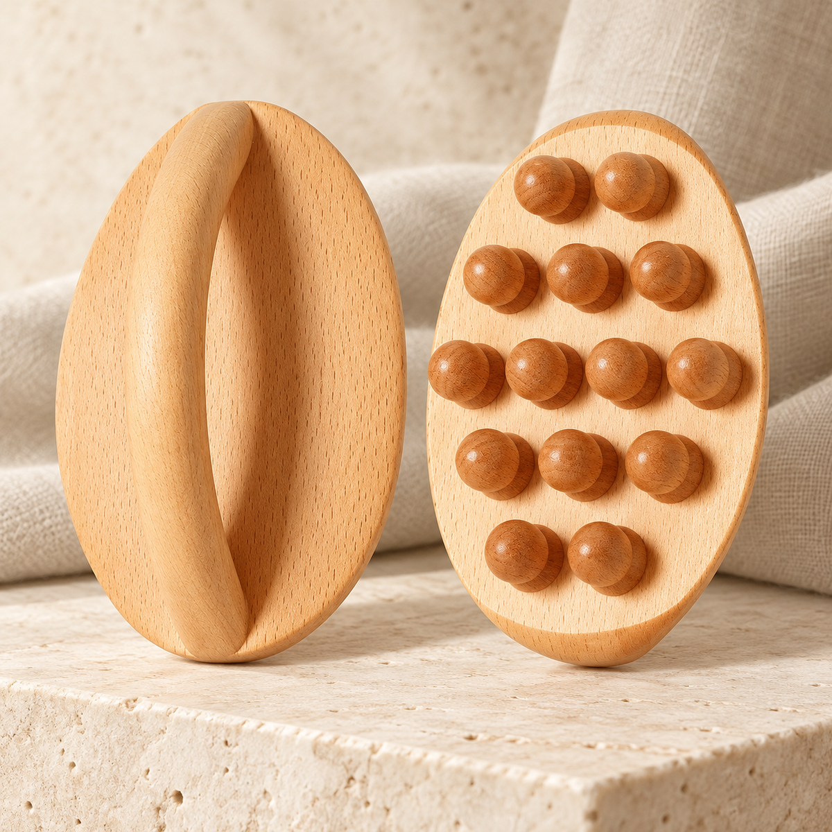 Close-up details of the Wooden Body Massage Brush
