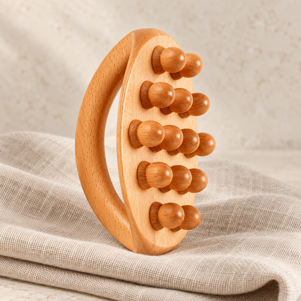 Wooden Body Massage Brush in a warm neutral setting