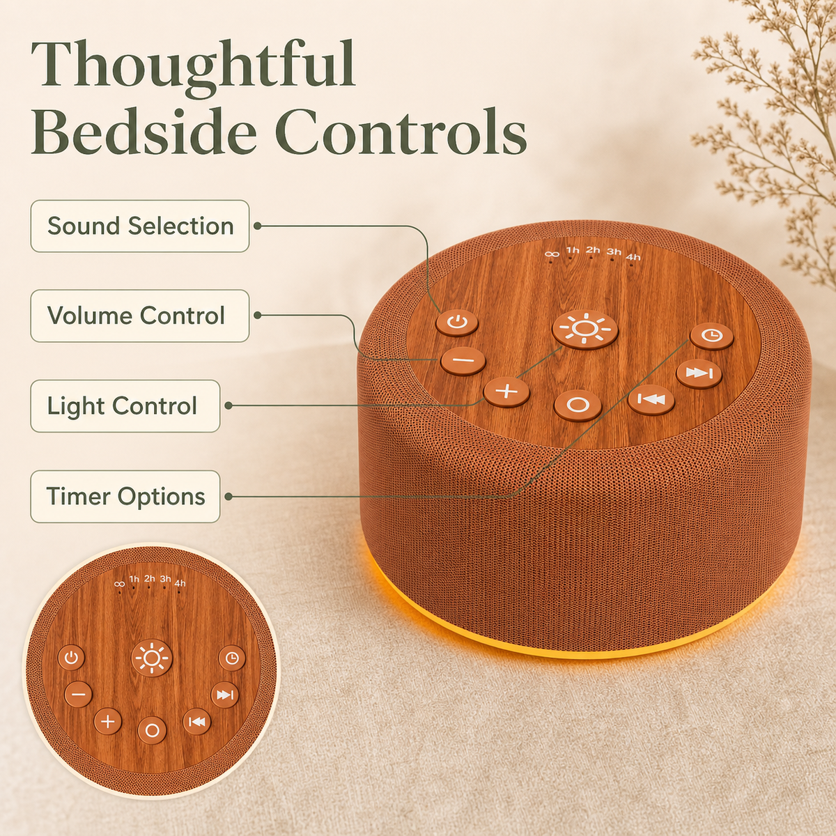 Night Glow Sound Machine bedside control details