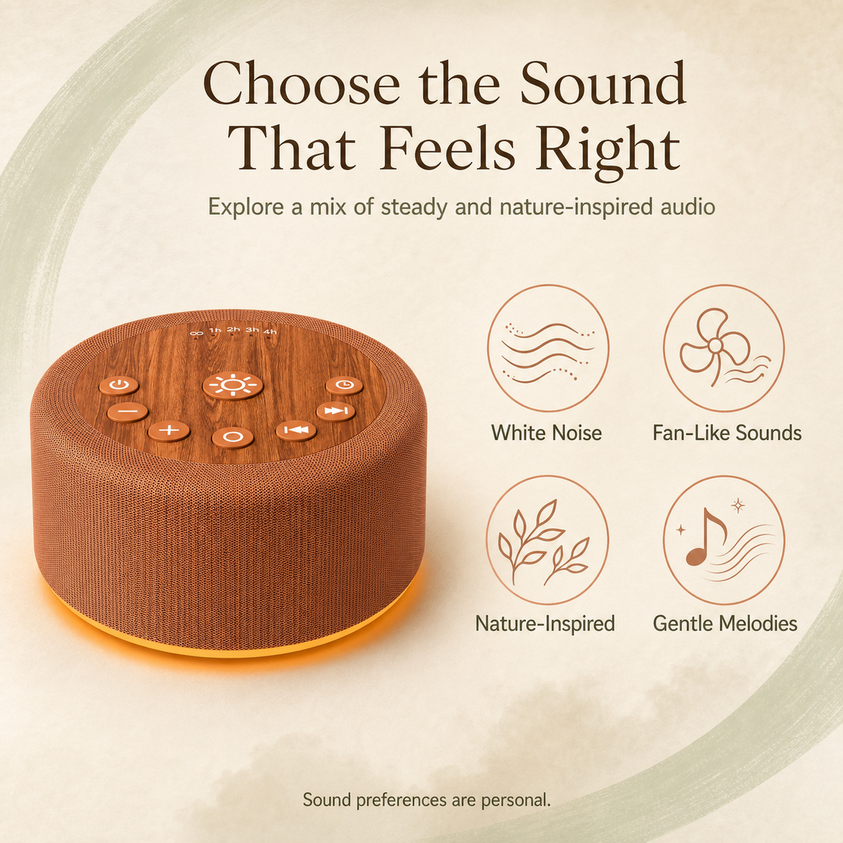 Night Glow Sound Machine sound category infographic
